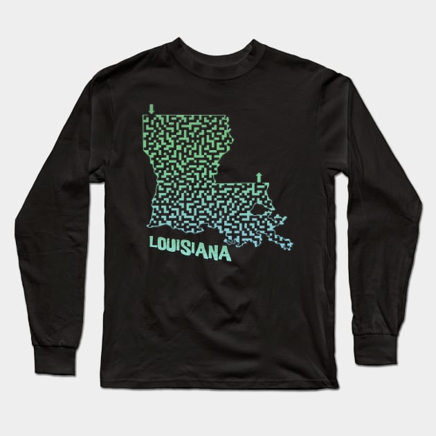 Louisiana State Outline Maze & Labyrinth Long Sleeve T-Shirt by gorff